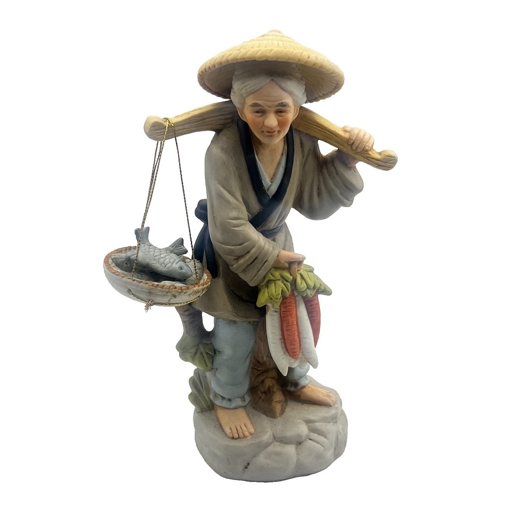Vintage Asian Fisherman Figurine‎ Coastal Cottage Maritime Decor